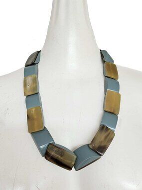 MARNI BLUE/GREEN HORN AND RESIN STATION NECKLACE